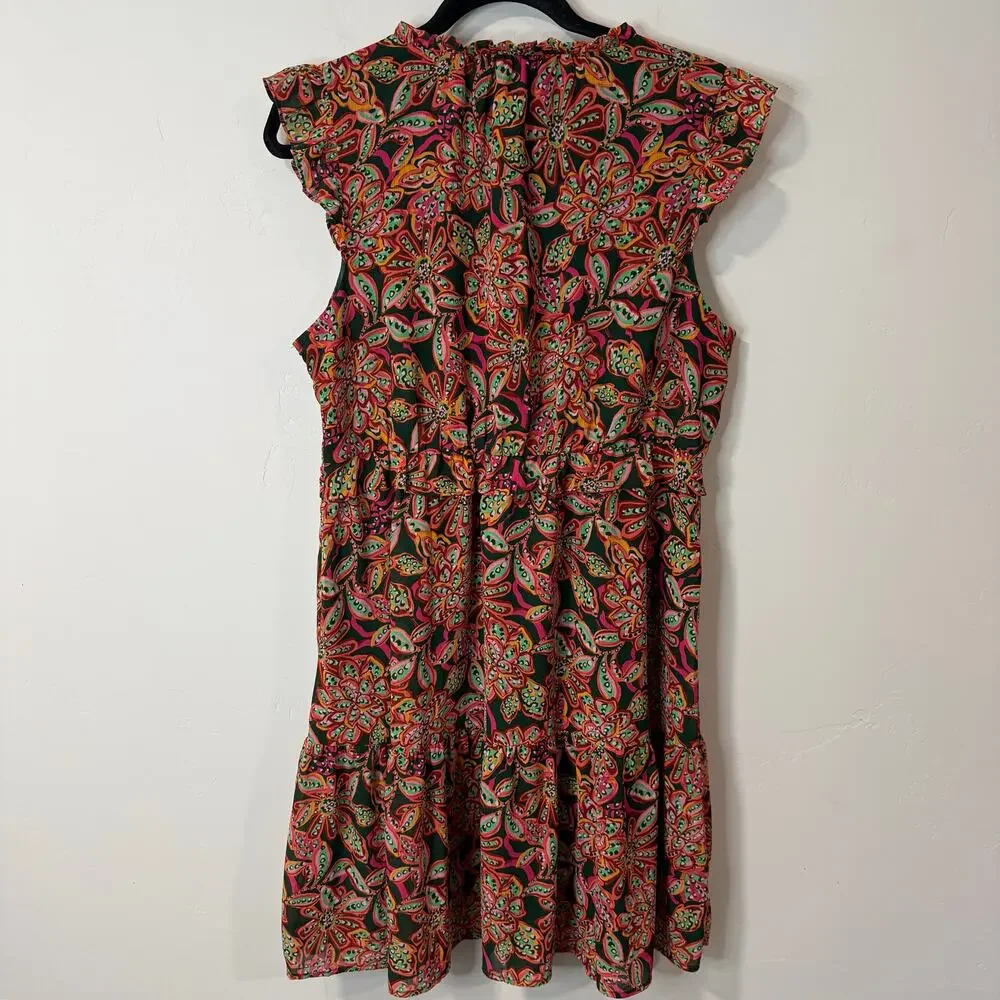 J Crew Womens Dress Ruffle V-neck Mini Pink Green Pattern Floral 12 Girly Flirty